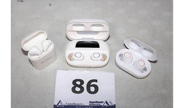 3 diverse wireless earphones, met oplaadcase, zonder kabels werking, niet gekend